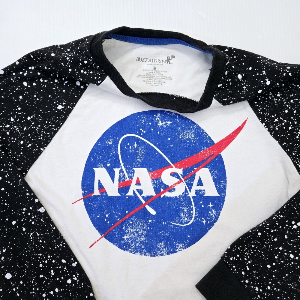 Buzz Aldrin- NASA Ragland Logo Kids Tshirt With Space Print 3/4 Sleeves Size M - Picture 3 of 5